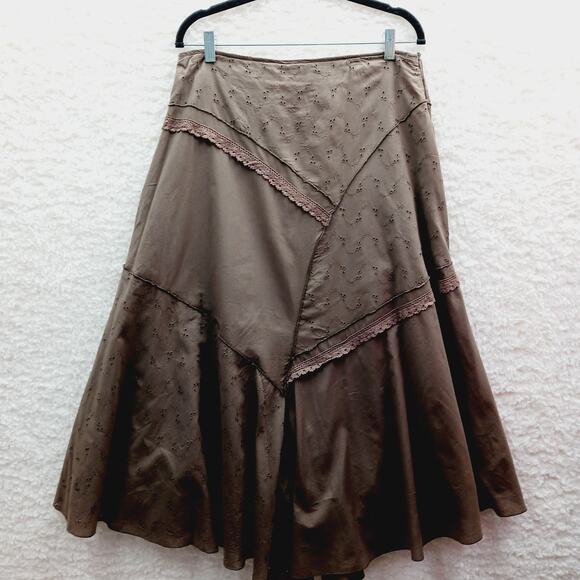 Skirt Maxi Size 12 Brown Embroidered Boho Romantic Fairy Cottagecore Whimsical - Picture 1 of 13